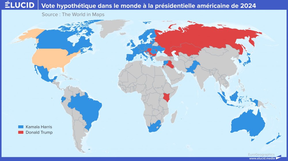Vote hypothétique dans le monde à la présidentielle américaine de 2024