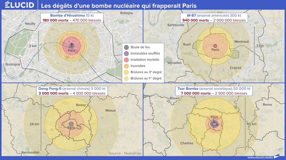 Les dégâts d'une bombe nucléaire qui frapperait Paris