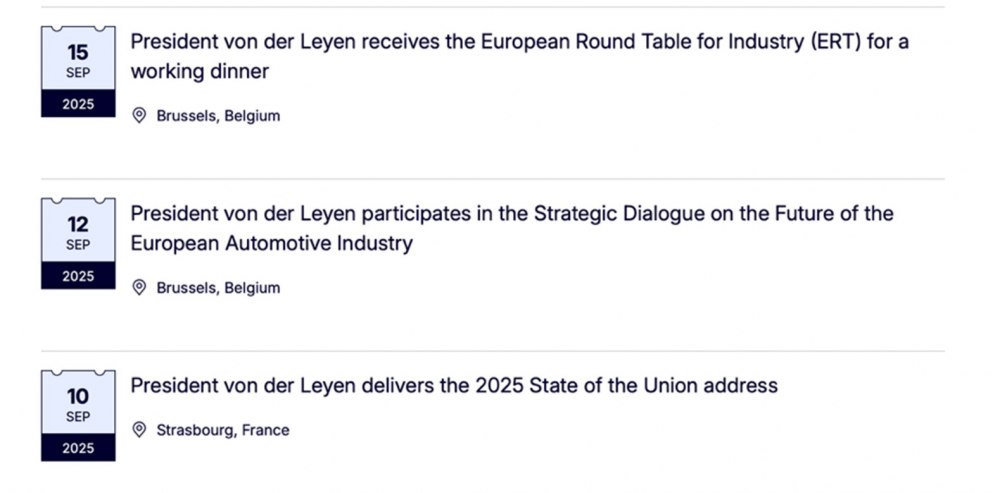 genda-presidente-commission-europeenne-ursula-von-der-leyen-septembre-2025